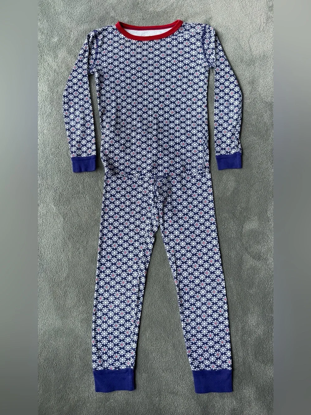 Crewcuts Navy and Red Snowflake-Print Kids Pajama Set